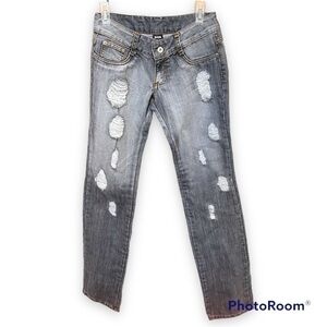 Shasa Jeans Distressed Ripped Gray Denim Skinny Size 5